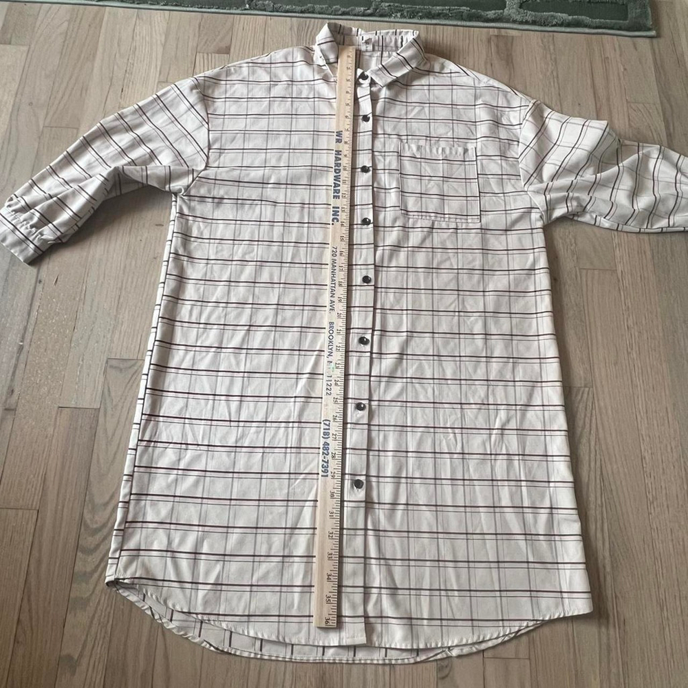 Cream plaid shirt dress - Picture 3 of 4